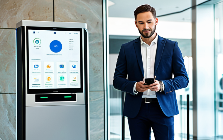 A professional male in a tailored business suit and modest clothing, standing confidently in a modern, high-tech banking lobby. He is holding a smartphone, with a digital payment interface clearly visible on the screen, indicating a secure transaction. The environment is clean, bright, and features subtle abstract elements representing data flow. The scene conveys stability, efficiency, and reliability in digital finance. fully clothed, appropriate attire, safe for work, perfect anatomy, correct proportions, natural pose, well-formed hands, proper finger count, natural body proportions, professional photography, high quality, family-friendly.